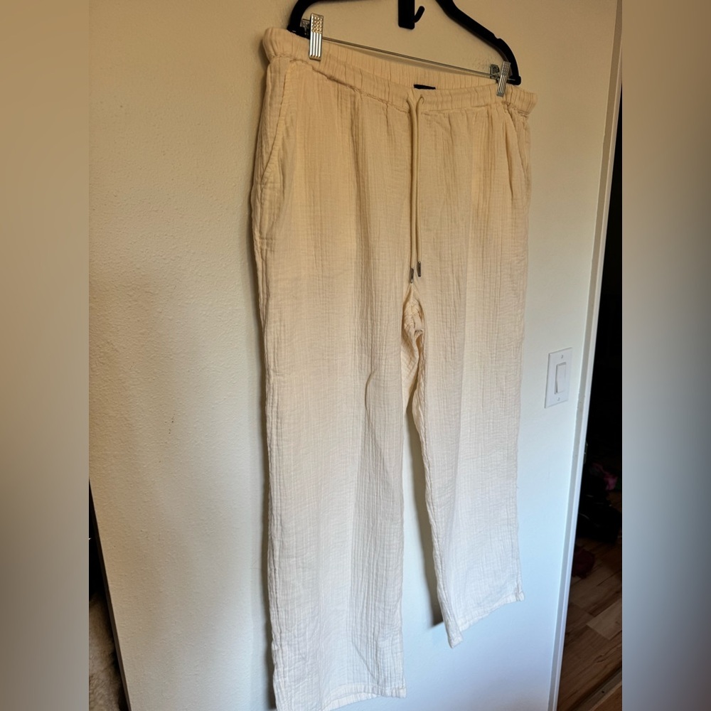Quince 100% Organic Cotton Gauze Pants Straight Leg Royal Cream Size XL EUC - Picture 4 of 7